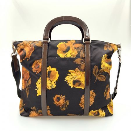  PRADA プラダ 花柄 2way ナイロン バッグ  BN1057 ブラウン x ブラック