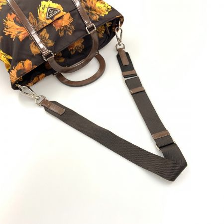  PRADA プラダ 花柄 2way ナイロン バッグ  BN1057 ブラウン x ブラック