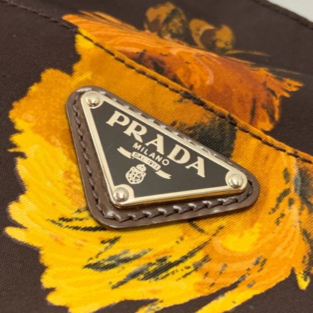  PRADA プラダ 花柄 2way ナイロン バッグ  BN1057 ブラウン x ブラック