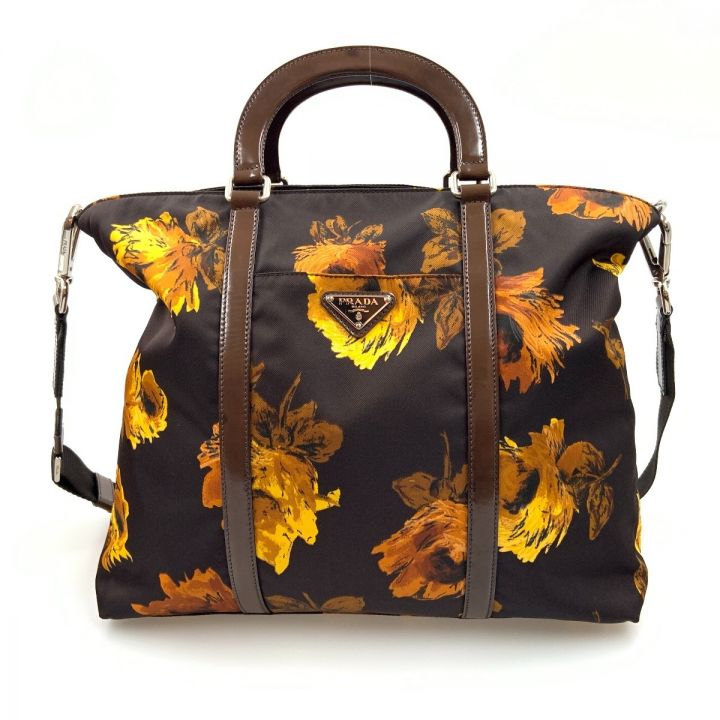 PRADA プラダ 花柄 2way ナイロン バッグ BN1057 ブラウン x ブラック｜中古｜なんでもリサイクルビッグバン