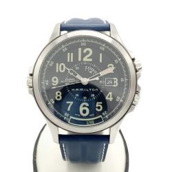 〇〇 HAMILTON ハミルトン カーキ コンサベーション GMT ハリソンフォード モデル 自動巻き 腕時計 H775650 ネイビー x ブラック Bランク
