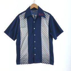 〇〇 Angel Town メンズ ボーリングシャツ サイズM ネイビー×ホワイト Bランク