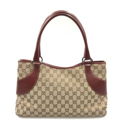 〇〇 GUCCI グッチ GGキャンバス トートバッグ ハンドバッグ 113015 ベージュ x ワインレッド Bランク