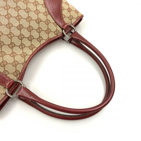  GUCCI グッチ GGキャンバス トートバッグ ハンドバッグ 113015 ベージュ x ワインレッド