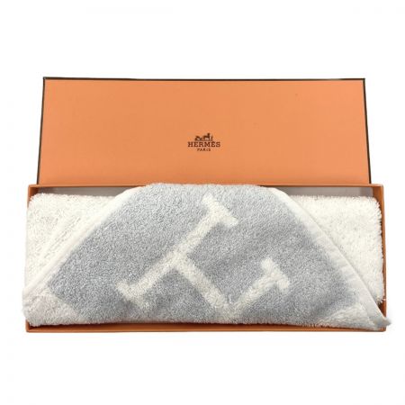  HERMES エルメス Hロゴ アヴァロン ハンドタオル タオル 102192M ホワイト x ブルー