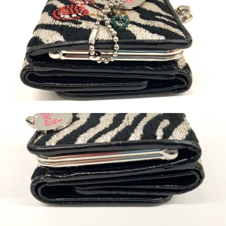  Think Bee シンクビー ゼブラ柄 ラインストーン 3つ折り財布 バンキッシュゼブラ ブラック x シルバー