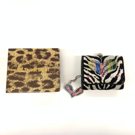  Think Bee シンクビー ゼブラ柄 ラインストーン 3つ折り財布 バンキッシュゼブラ ブラック x シルバー