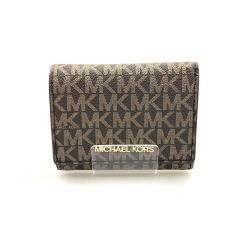 〇〇 MICHAEL KORS マイケルコース MKシグネチャー コンパクトウォレット 三つ折り財布 ブラウン×ゴールド Aランク