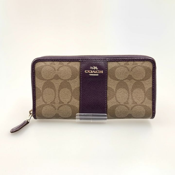 COACH コーチ シグネチャー ラウンドファスナー ウォレット F54630 ベージュ×パープル｜中古｜なんでもリサイクルビッグバン