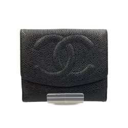 〇〇 CHANEL シャネル キャビアスキン Wホック 二つ折り財布 ブラック Bランク