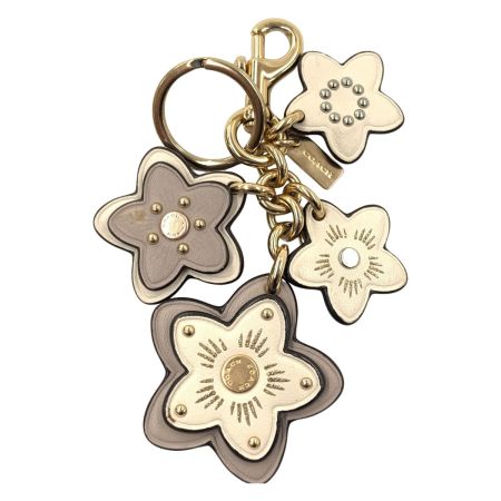  COACH コーチ 花形 桜 チャーム キーホルダー キーリング ベージュ