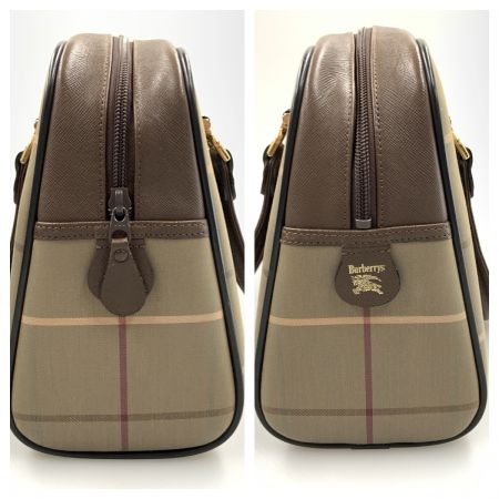  BURBERRY バーバリー チェック ボストン ハンドバッグ ブラウン