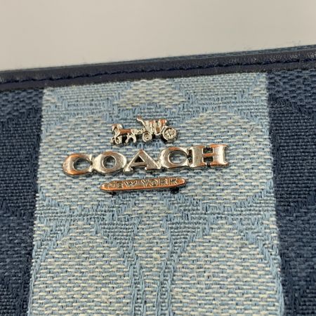  COACH コーチ デニム シグネチャー ジャカード ラウンドファスナー 長財布 C8313 ブルー