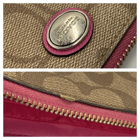  COACH コーチ ペイトン シグネチャー アコーディオンジップ ラウンドファスナー 長財布 F49163 ベージュ x ブラウン