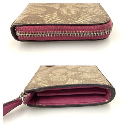  COACH コーチ ペイトン シグネチャー アコーディオンジップ ラウンドファスナー 長財布 F49163 ベージュ x ブラウン