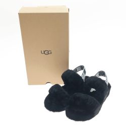 〇〇 UGG アグ レディース シープスキンファー W OH YEAH フラッフサンダル 24.0cm 1107953 ブラック Aランク