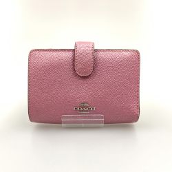 〇〇 COACH コーチ メタリック クロスグレインレザー ミディアム 二つ折り財布 F23256 ピンク Bランク