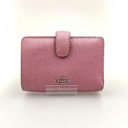  COACH コーチ メタリック クロスグレインレザー ミディアム 二つ折り財布 F23256 ピンク