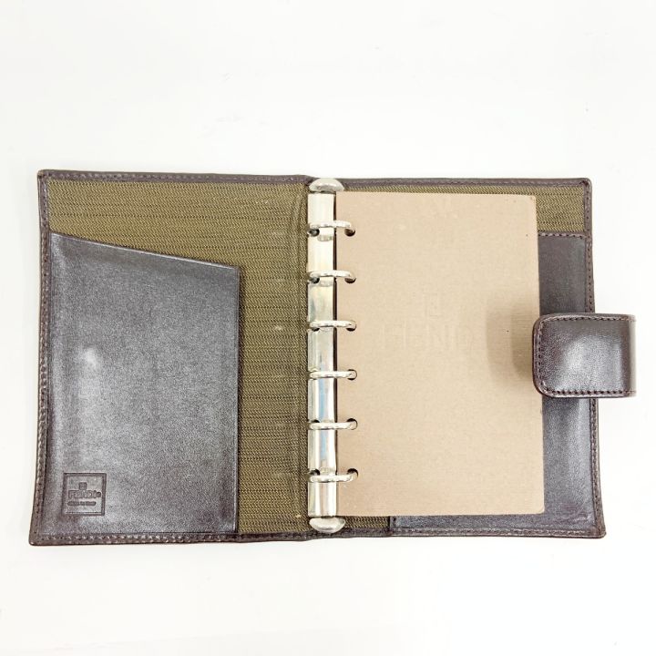 FENDI フェンディ ズッカ 6穴 手帳カバー ブラウン - 中古バッグ・財布
