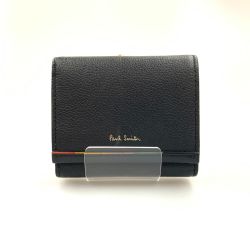 〇〇 Paul Smith ポールスミス レイヤードストライプ がま口 三つ折り財布  BPW144 ブラック Cランク