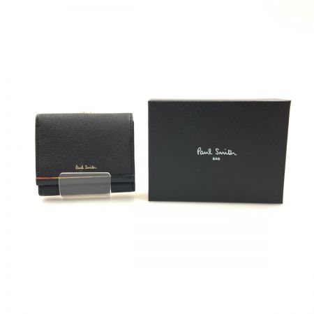  Paul Smith ポールスミス レイヤードストライプ がま口 三つ折り財布  BPW144 ブラック