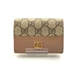 〇〇 GUCCI グッチ GGスプリーム ダブルGカードケースウォレット ミニウォレット 二つ折り財布 658610 ピンク x ベージュ Bランク