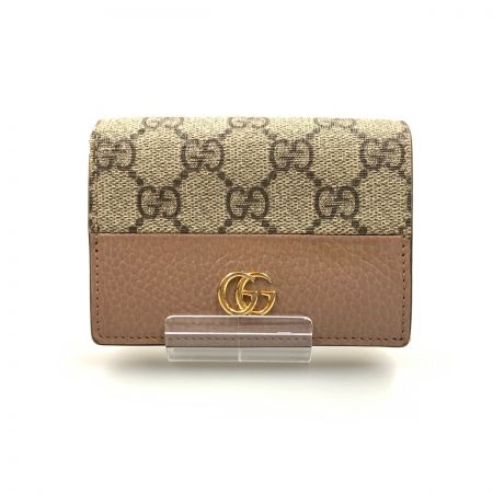  GUCCI グッチ GGスプリーム ダブルGカードケースウォレット ミニウォレット 二つ折り財布 658610 ピンク x ベージュ