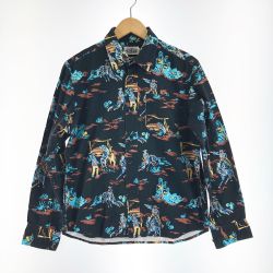 〇〇 CALEE メンズ シャツ カウボーイ柄 サイズM ブラック Bランク
