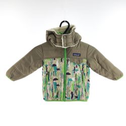 〇〇 Patagonia パタゴニア キッズ ダウンジャケット リバーシブル トリブルズ フーディ 12-18M オリーブ Bランク