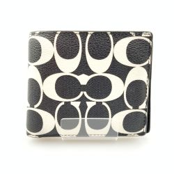 〇〇 COACH コーチ シグネチャー二つ折り財布 カードケース付き CP219 ブラック x ホワイト Cランク