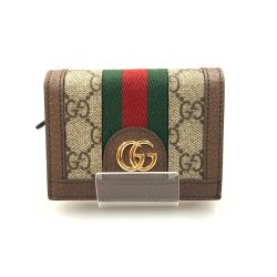 〇〇 GUCCI グッチ オフィディア GGスプリーム 二つ折り財布 523155 8745 ベージュ  x ブラウン Bランク