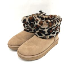 〇〇 UGG アグ レディース ムートンブーツ フラッフ ミニ キルテッド レオパード 24cm 1105358 ブラウン Aランク