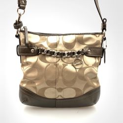 〇〇 COACH コーチ シグネチャー ショルダーバッグ キャンバス F19730 カーキ×ブロンズ Bランク
