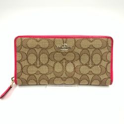 〇〇 COACH コーチ ラウンドファスナー 長財布 F53539 ピンク Cランク