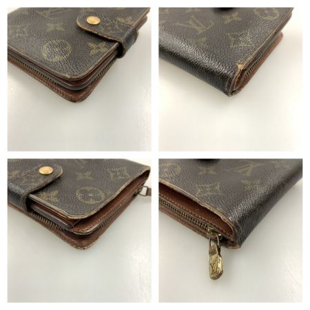  LOUIS VUITTON ルイヴィトン モノグラム コンパクト ジップ 二つ折り短財布 M61667 ブラウン