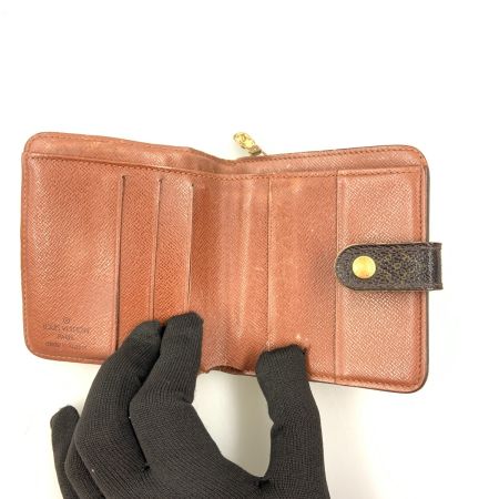  LOUIS VUITTON ルイヴィトン モノグラム コンパクト ジップ 二つ折り短財布 M61667 ブラウン