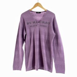 〇〇 BURBERRY BLACK LABEL バーバリーブラックレーベル メンズ Vネックニット サイズ3 BMT92-101-34 バイオレット Bランク