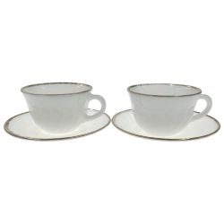 〇〇 Fire King ファイヤーキング ゴールドリム ホワイトスワール カップ&ソーサー 2組セット 洋食器 スナックセット Bランク