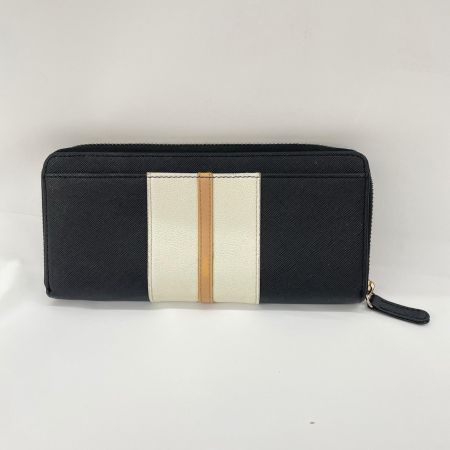 MARY QUANT マリークワント ラウンドファスナー長財布 バイカラー ベルト風デザイン ブラック×ホワイト