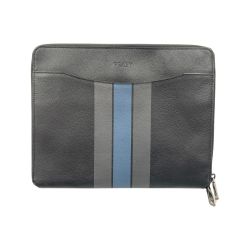 〇〇 COACH コーチ ストライプ タブレットケース クラッチバッグ セカンドバッグ F66312 ブラック x ブルー Bランク