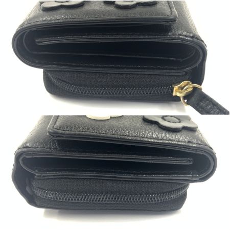  MARY QUANT マリークワント フーリーデイジーパッチ ミニウォレット 三つ折り財布 ブラック x ホワイト