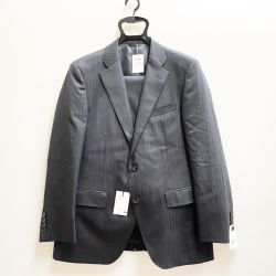 〇〇 D'URBAN ダーバン メンズ 2パンツスーツ ストライプ サイズ94AB4 ネイビー Sランク