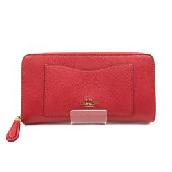COACH コーチ アコーディオン ラウンドファスナー 長財布　 F54007 レッド Bランク