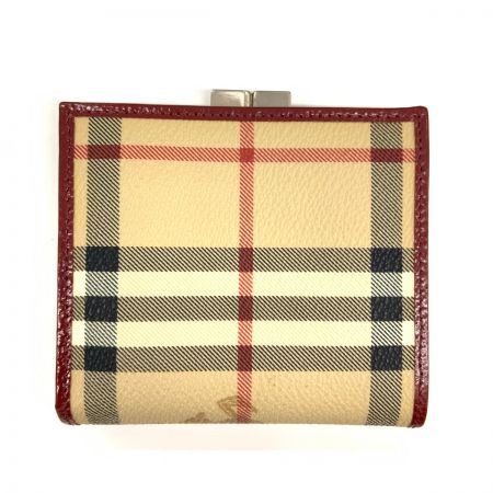  BURBERRY LONDON バーバリーロンドン ノバチェック がま口 2つ折り財布 レッド x ベージュ 現状渡し