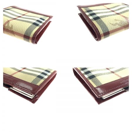  BURBERRY LONDON バーバリーロンドン ノバチェック がま口 2つ折り財布 レッド x ベージュ 現状渡し
