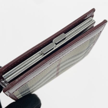 BURBERRY LONDON バーバリーロンドン ノバチェック がま口 2つ折り財布 レッド x ベージュ 現状渡し