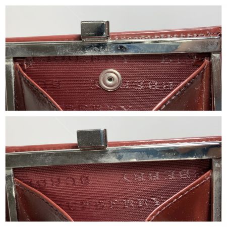  BURBERRY LONDON バーバリーロンドン ノバチェック がま口 2つ折り財布 レッド x ベージュ 現状渡し