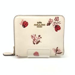 〇〇 COACH コーチ てんとう虫柄 花柄 二つ折り財布 6412 ホワイト Bランク