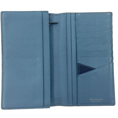  BVLGARI ブルガリ レザー 二つ折り財布 ブルー