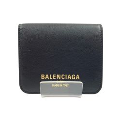 〇〇 BALENCIAGA バレンシアガ CASH 2.0 フラップ付きコイン&カードホルダー 二つ折り財布 ブラック Bランク